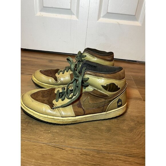 Nike Air Joridan 1 Mid Army Retro Army Forces Leather & Suede Mens Sneakers 11 - Picture 4 of 10